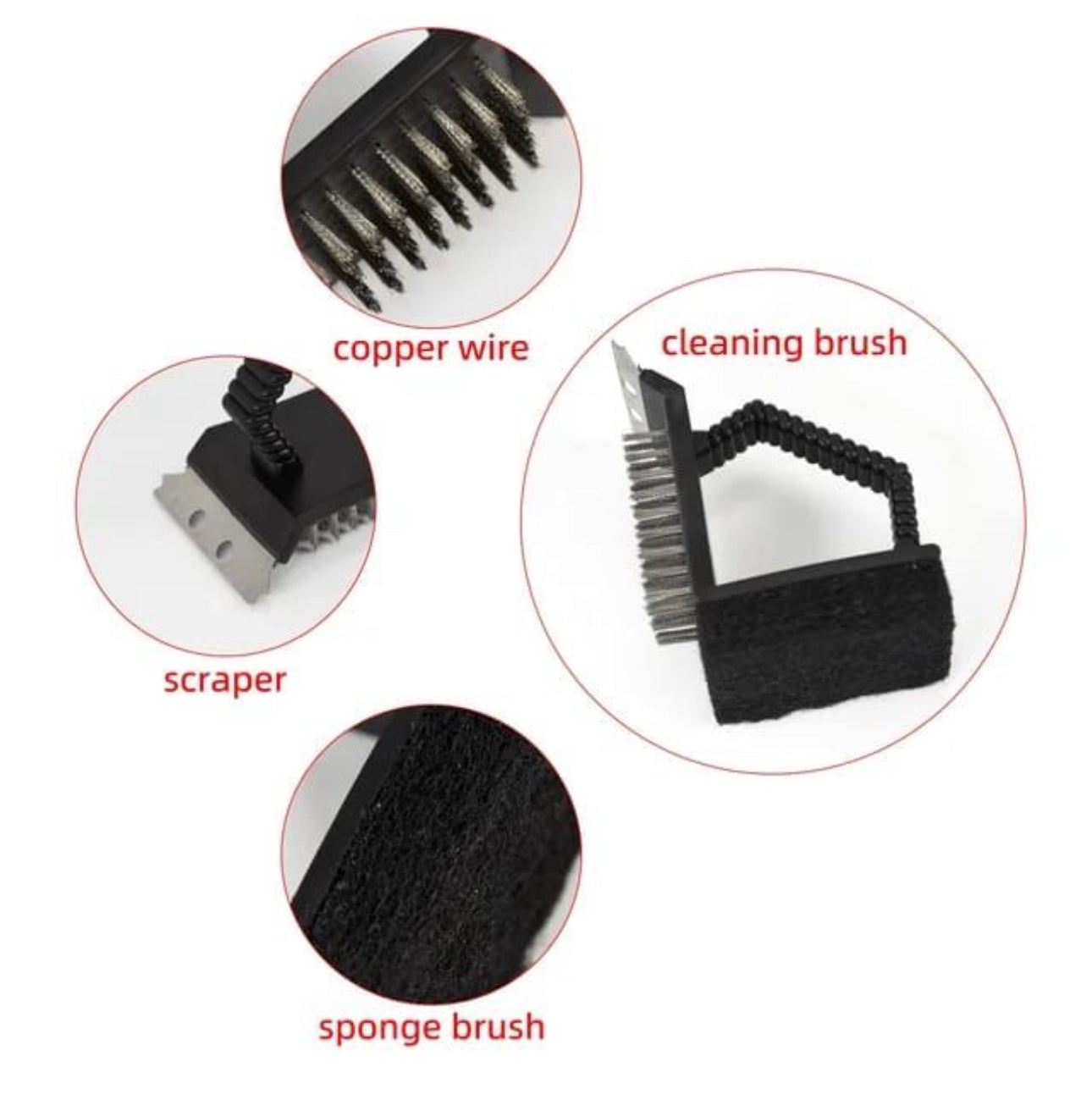 Multi-functional 3 in 1 Stainless Steel Barbecue Grill Cleaning Brush