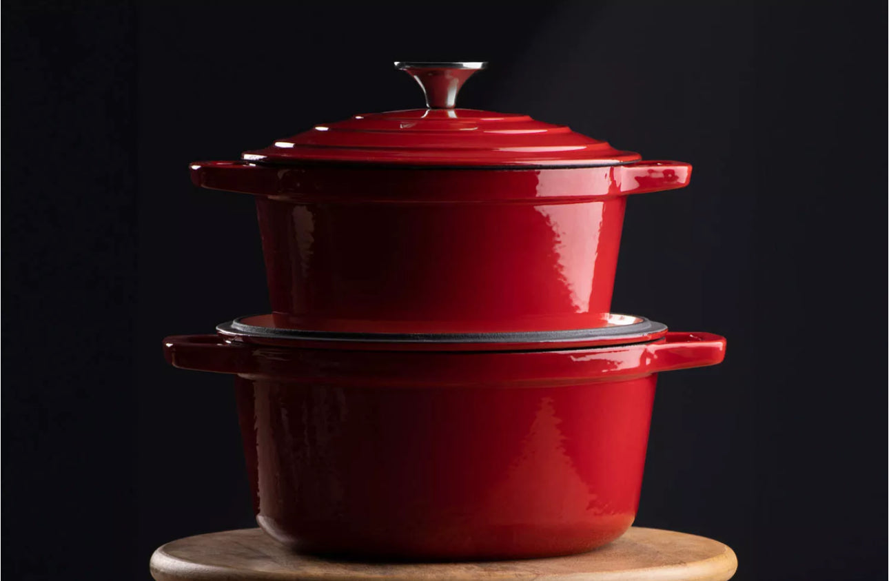 Enamelled Cast Iron Cookware Set Red - 8ps