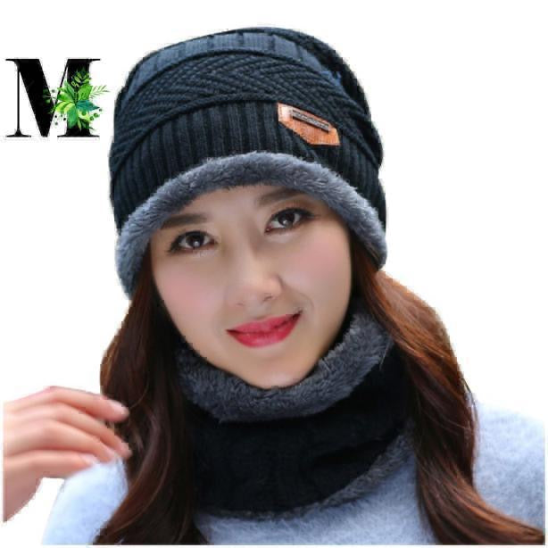 Women Winter Beanie Hat Scarf Set Warm Fleece Lined Slouchy Thick Baggy Knit Skull Cap