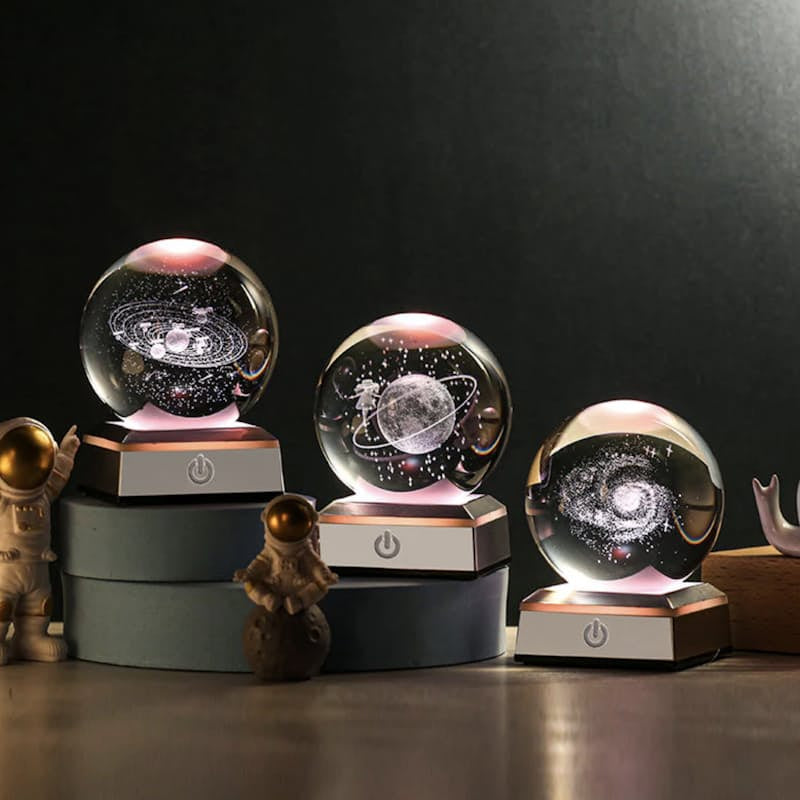 3D Solar System Crystal Ball With Light Up Base