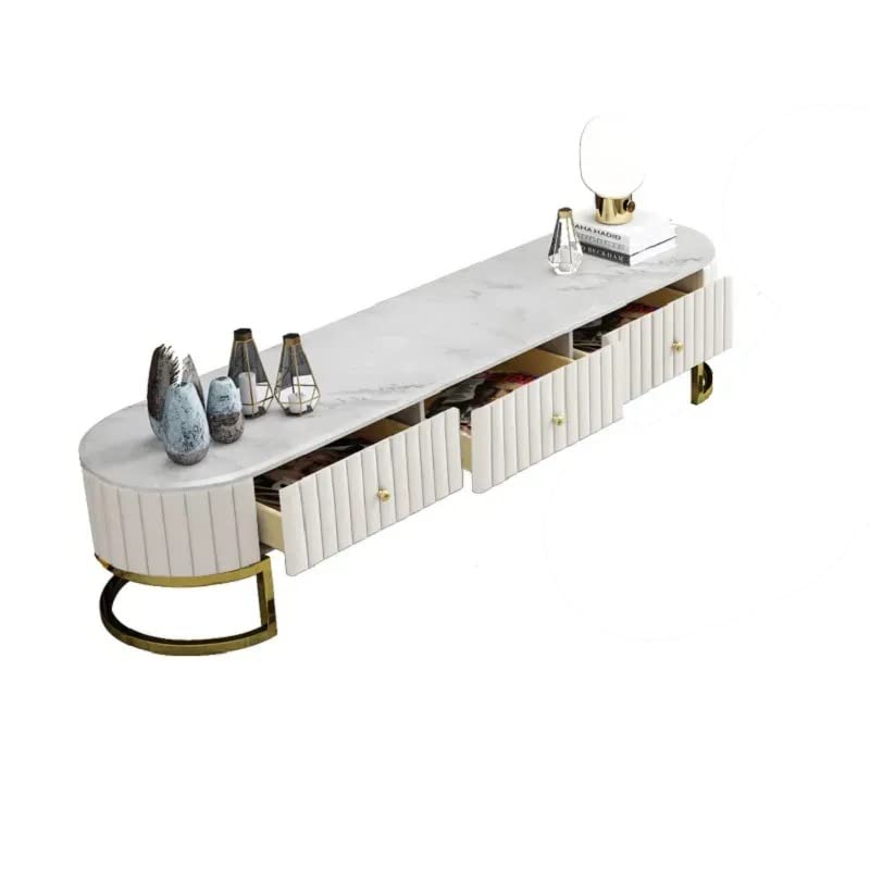 Faux Marble Top Media Stand with 3 Drawers