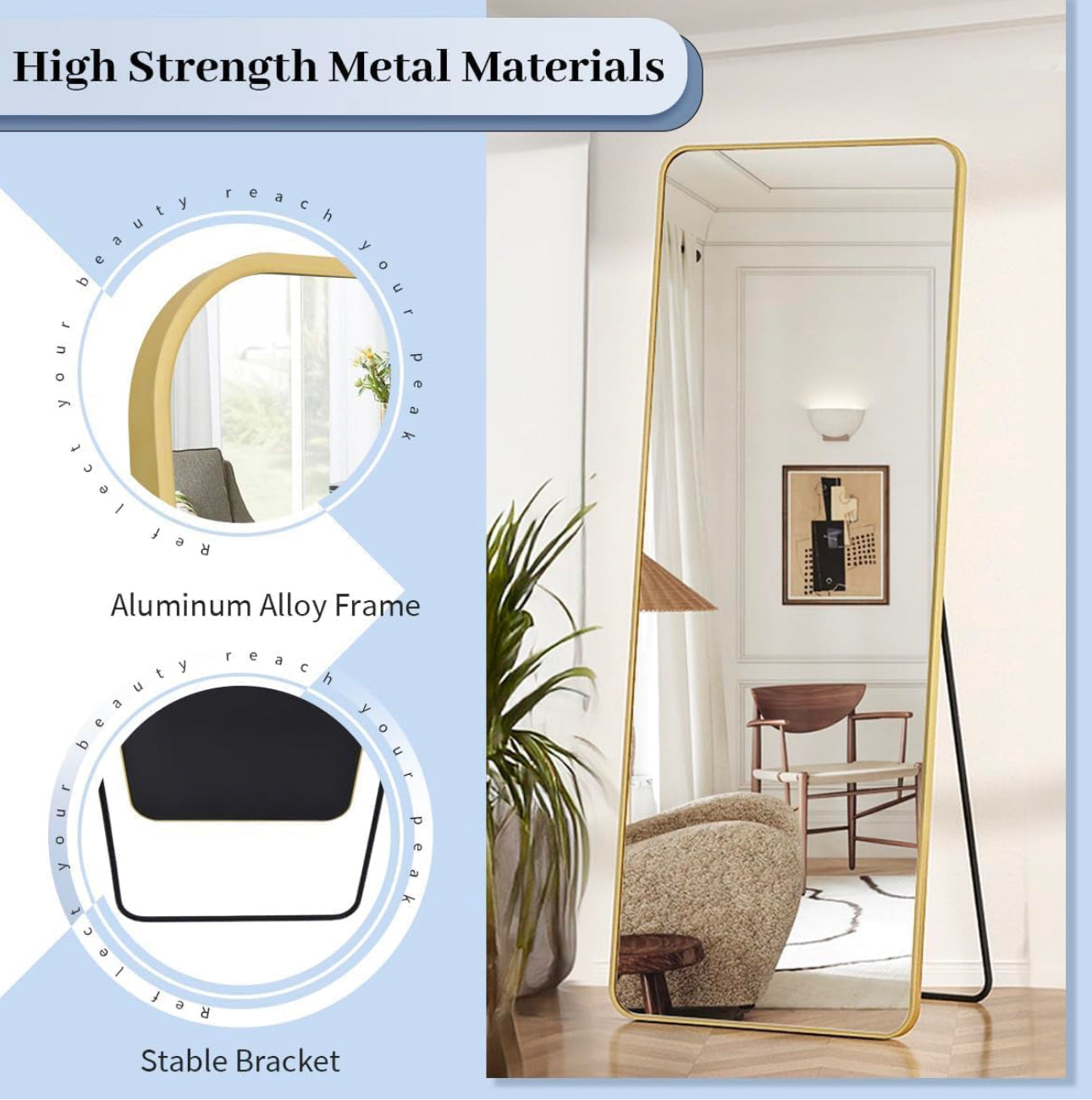 Full Length Aluminium Alloy  Large Standing Dressing Mirror Hanging Leaning Against Wall Mounted Mirror with Stand for Bedroom Locker Room Living Room - Various Options