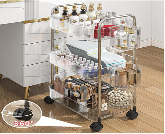 Transparent Rolling Utility Cart With Handle, Multifunctional Plastic Trolley, Bathroom Multi-layer Storage Rack, Bathroom Shelves With Wheels, Cosmetic Cart.