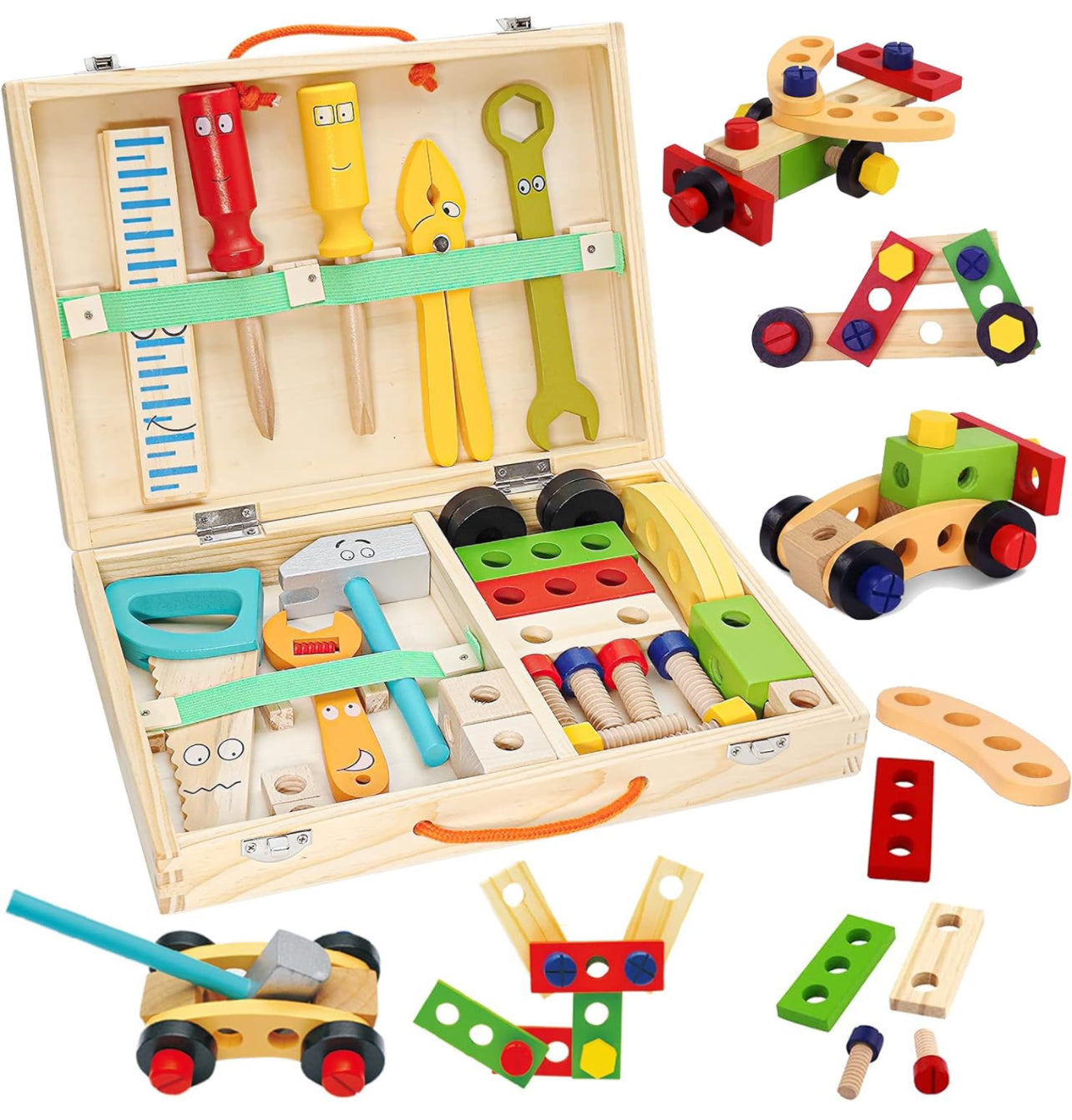 Wooden Realistic Play Set with Box Case and Tool Accessories Included Colourful and Fun Design for Children-37pc Set