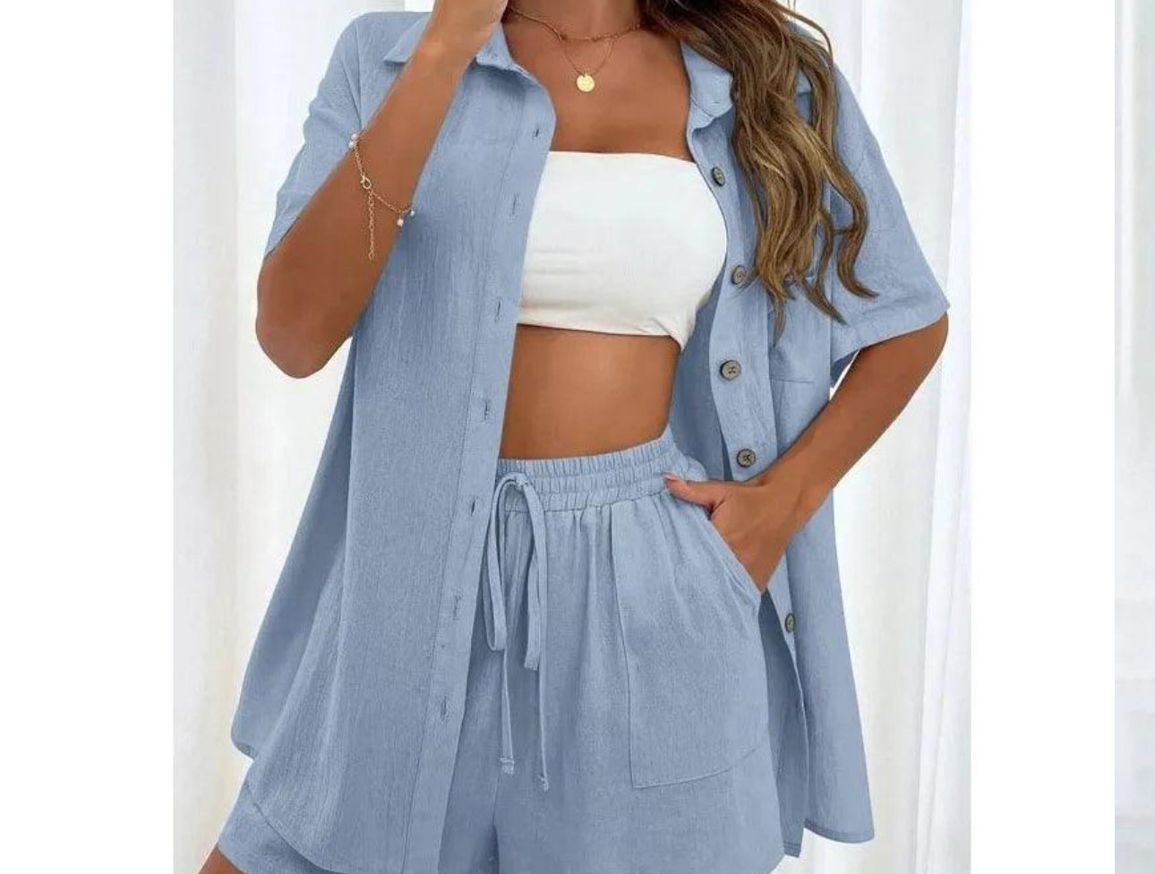 Women's Summer Cotton Linen Short Sets 2 Piece Half Sleeve Shirts Tops Sweatsuit Vacation Beach Outfits