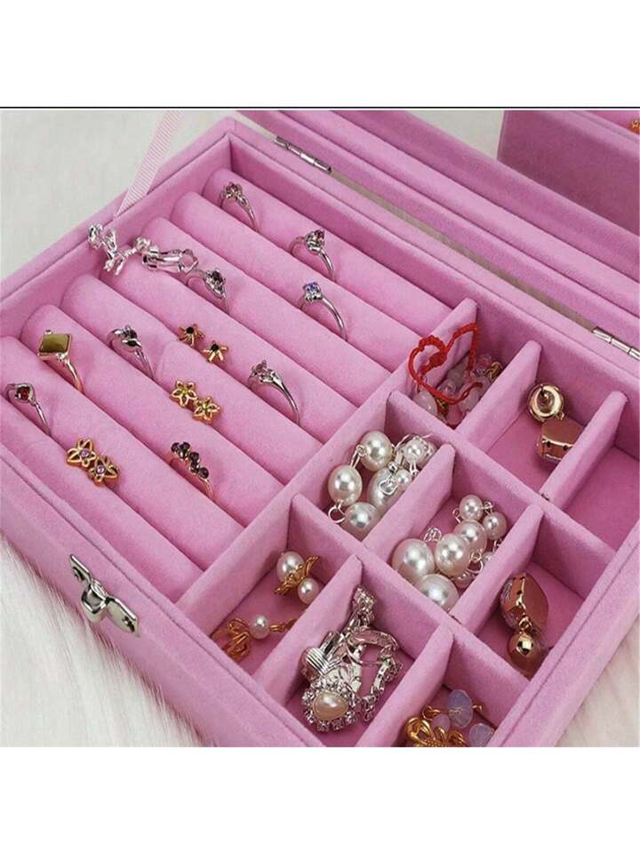 Jewelry Box Jewelry Organizer Cloth Home Place Jewelry Jewelry Watch Earrings Ring Packing Box Removable Divider Jewelry Organizer Jewelry Organiser - Pink & White Only