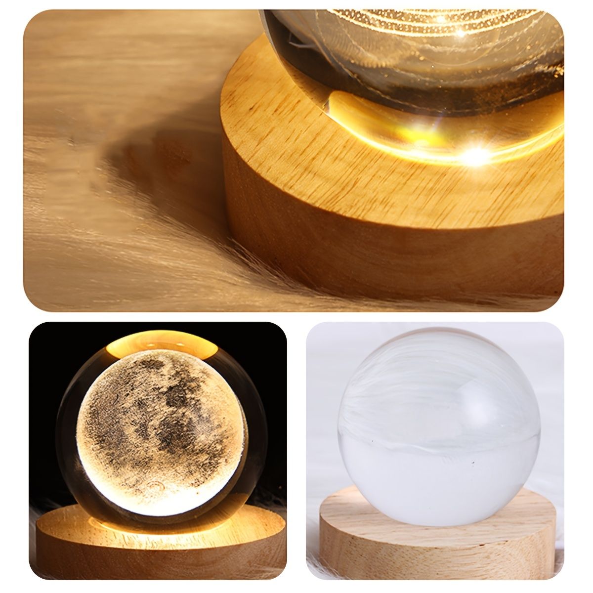 3D Luminous Crystal Ball LED Night Lamp Decor With Luminous Base