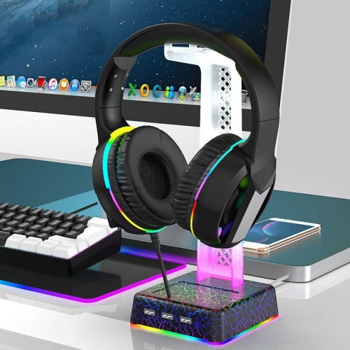 RGB LED Headphone Stand with 3 Port USB Hub