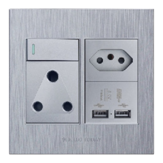 HELLO TODAY 4x4 Usb/euro/single Socket Silver Design