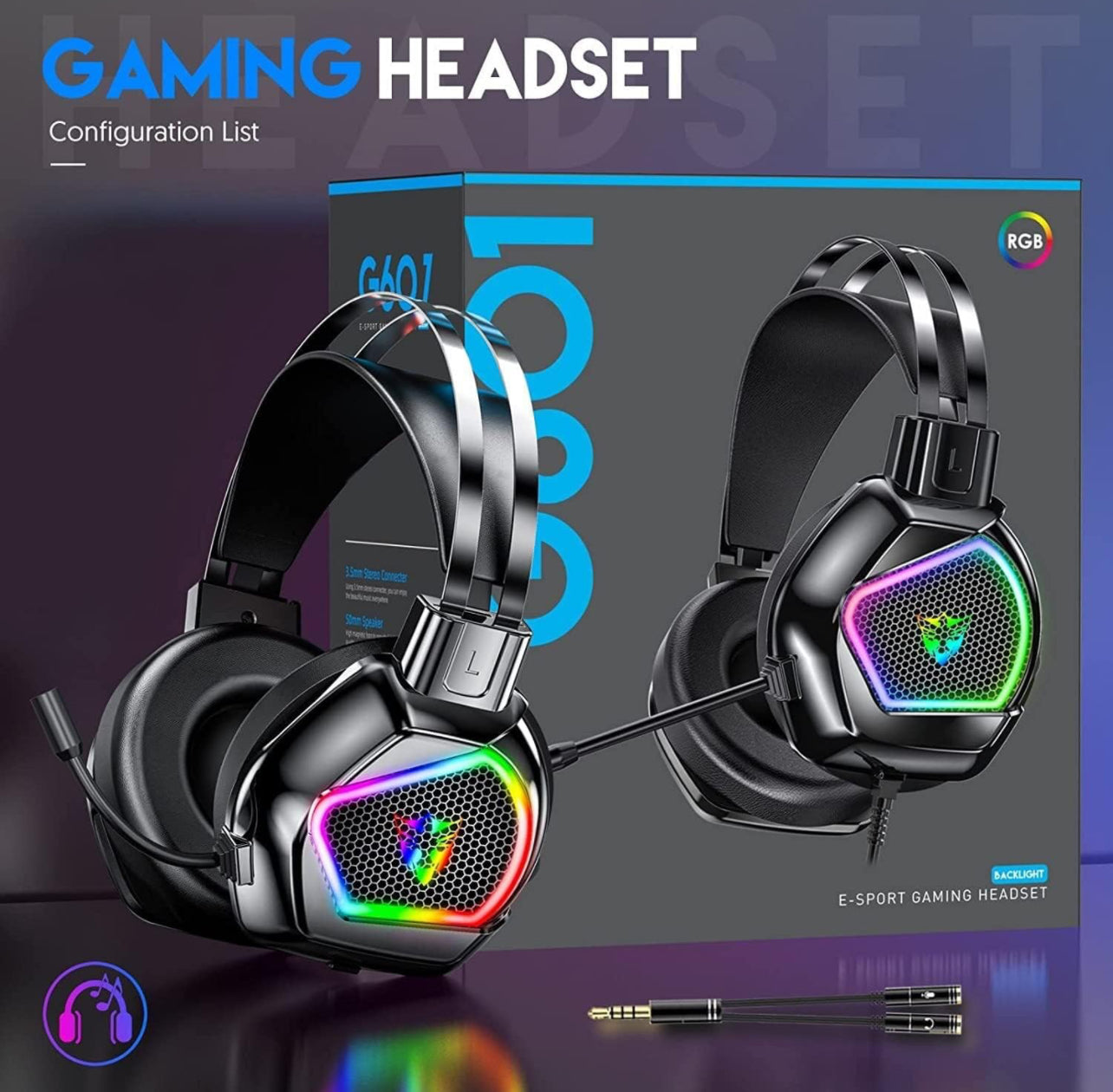 Noise Audio Cancelling Control RGB Headphones Over-Ear USB Mic and Gaming Wired Headse