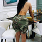 Women's Camo High Waisted Denim Shorts with Ripped Frayed Detail