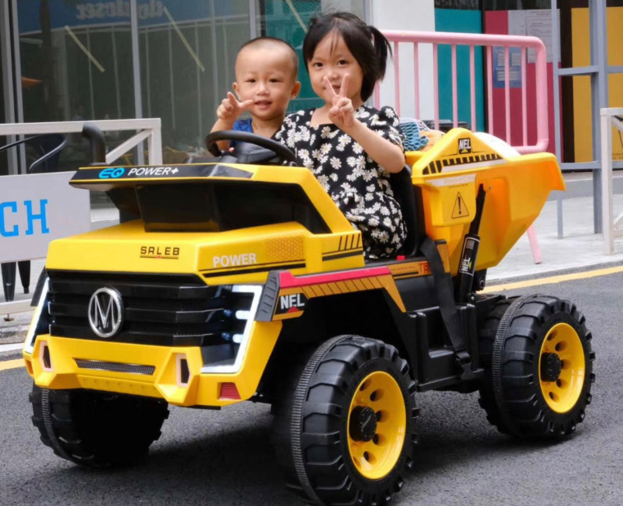 2-seater dump truck double seat battery operated children toddler kid electric ride on car with parent remote control