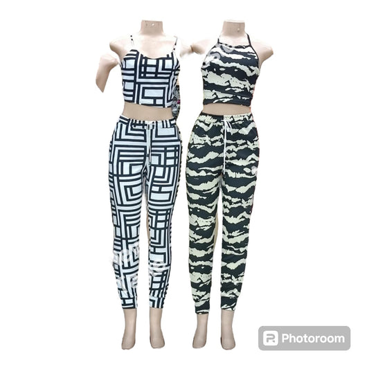 Women Sport Daily Tops and Pants Ladies Stripe Print Autumn Summer Jumpsuit 2 Piece Outfit Size S-XL