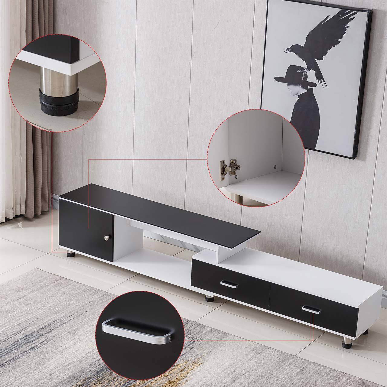 Modern TV Stand/Coffee Table – Black + White