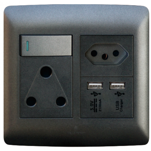 4X4 USB/EURO/Single  Socket Black