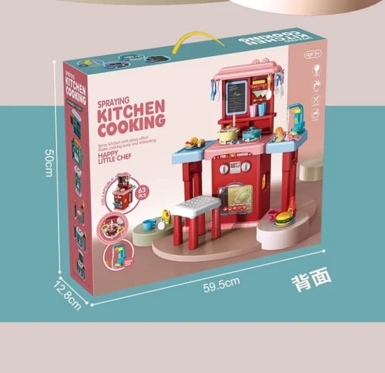 2 IN 1 B/O Mist Spray Happy Kitchen Toys Cooking Kitchen Cabinet Table Toy Big Toy Kitchen Set