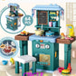 2 IN 1 B/O Mist Spray Happy Kitchen Toys Cooking Kitchen Cabinet Table Toy Big Toy Kitchen Set