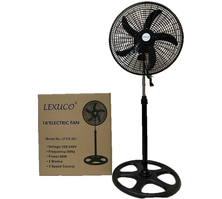 Lexuco 18'' Adjustable Pedestal Floor Fan set of 2 B 300 mm 5 Blade Pedestal Fan (Black, Pack of 2