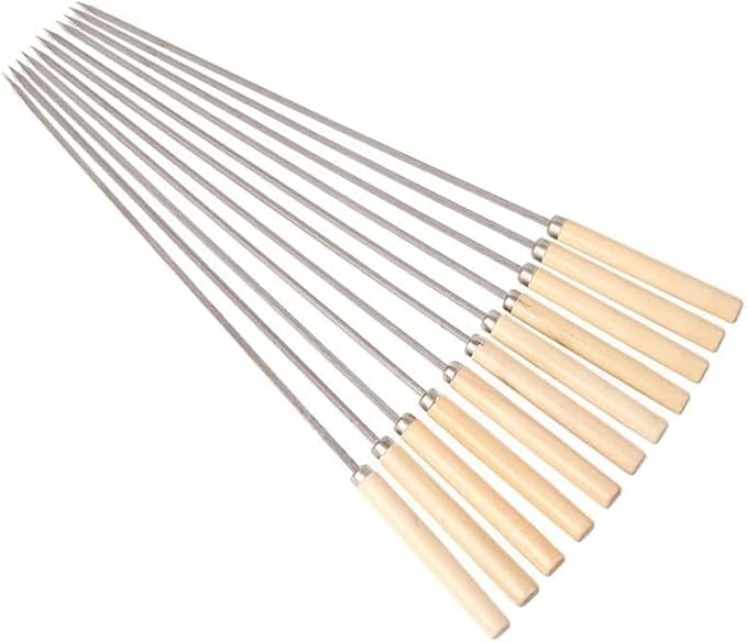 Wooden Handle Stainless Steel BBQ Skewers Set