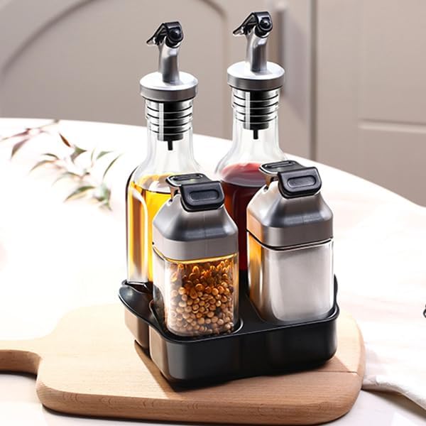 5 PCS Oil Dispenser & Salt/ Pepper Shaker Set With Holder