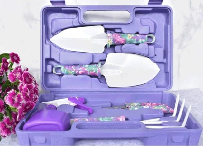 5 Pieces Gardening Tools with Purple Floral Print