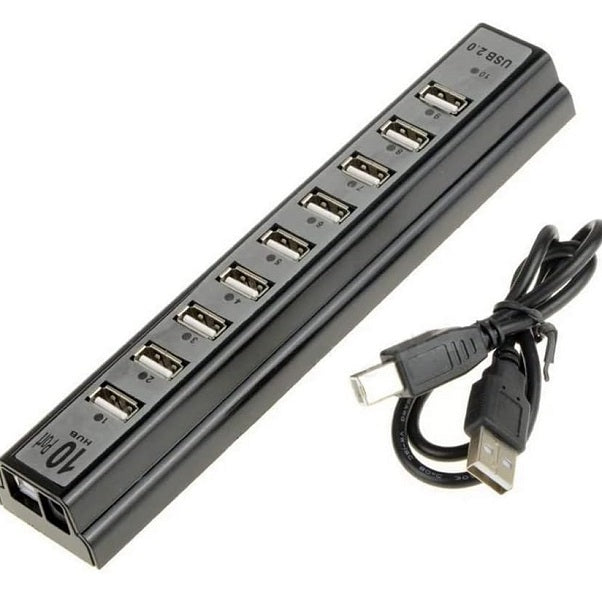 10 Ports USB 2.0 Adapter Hub With Charger And Printer Cable