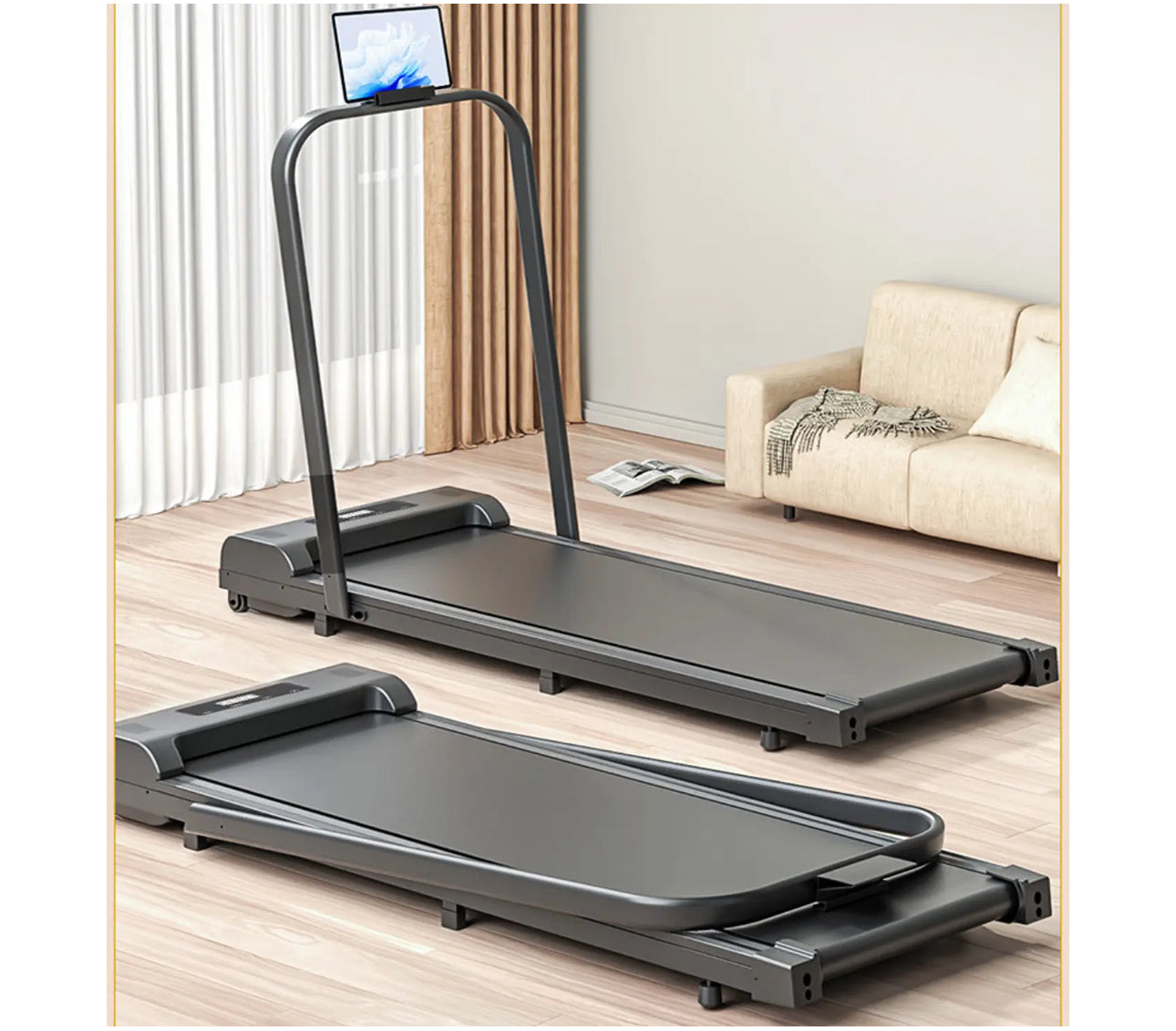 2-in-1 Fitness Foldable Electric Treadmill Space-Saving Machine Walking Running Pad