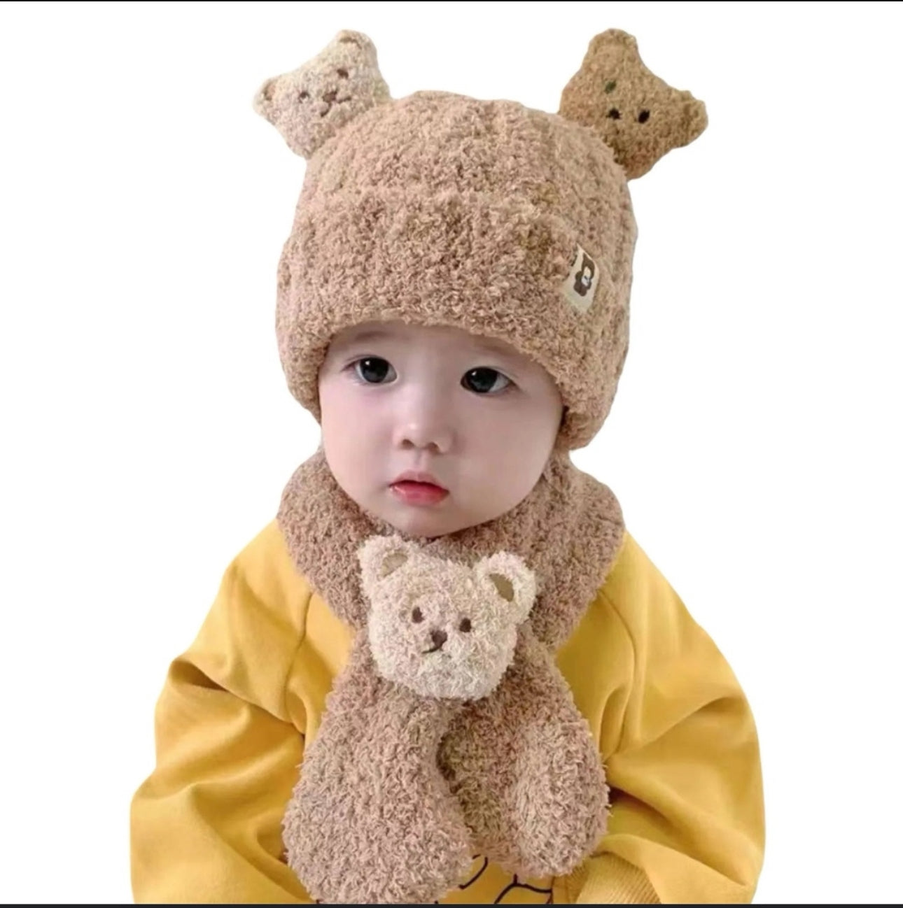 Kids' Hat And Scarf Set, Thick Warm Plush Cap For Baby Boys And Girls, Autumn And Winter