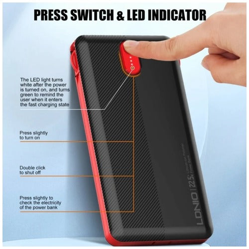 LDNIO PQ13 - 10000mAh Power Bank with Built-in Cables - 22.5W MAX - BLACK