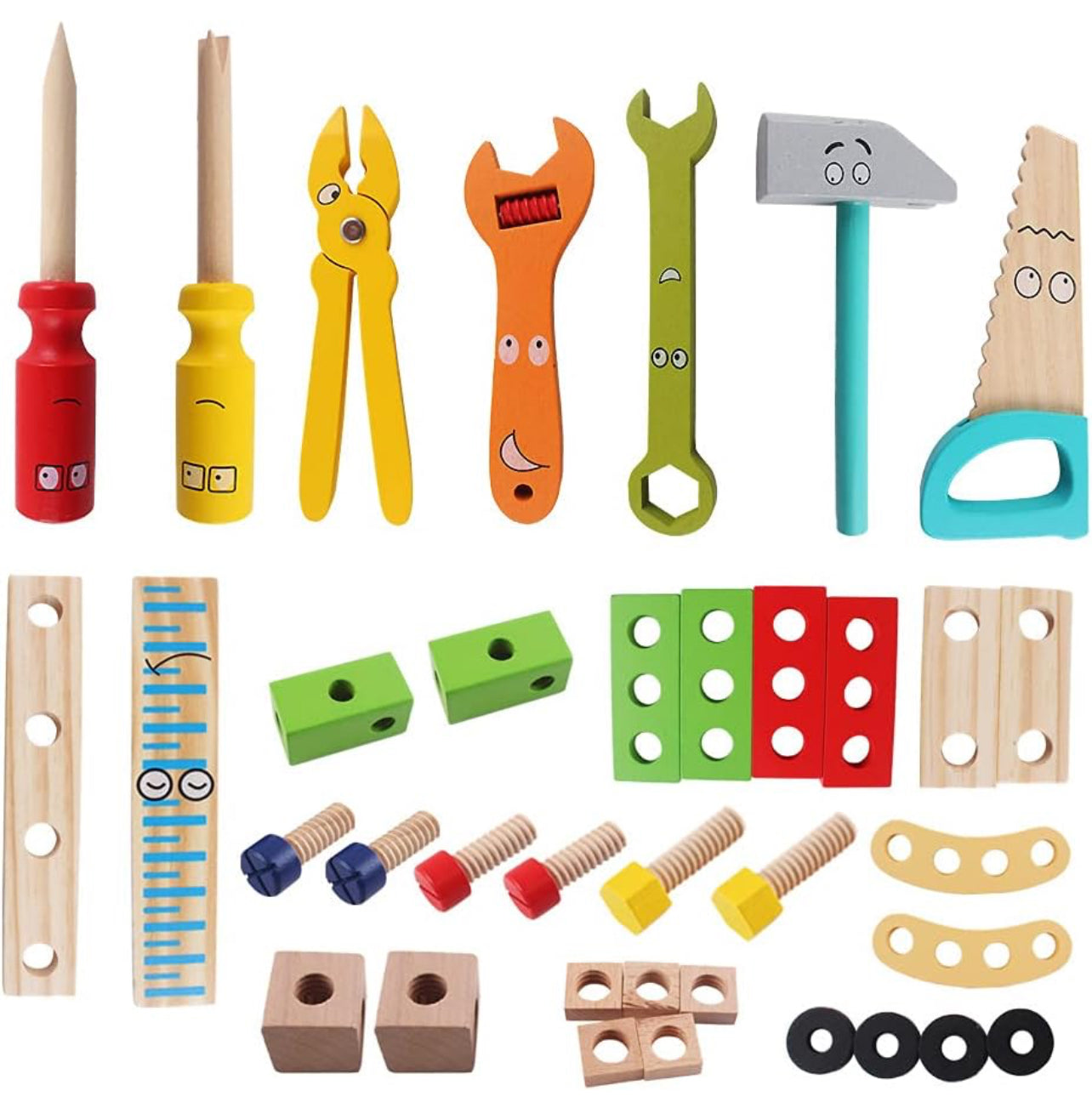 Wooden Realistic Play Set with Box Case and Tool Accessories Included Colourful and Fun Design for Children-37pc Set