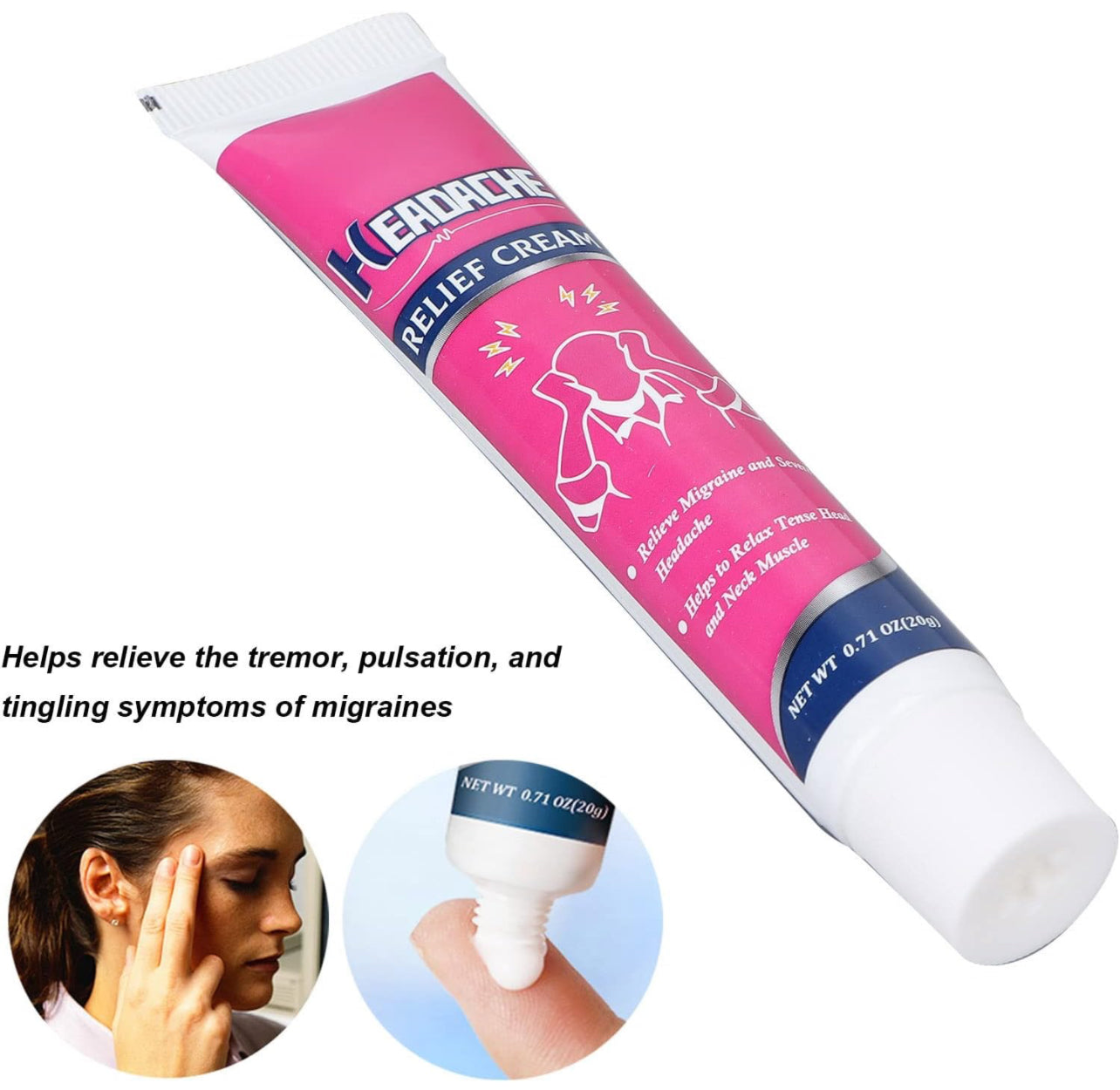 Pain Relief Cream, Relieve Headache Safe Gentle Portable Migraine Relief Cream