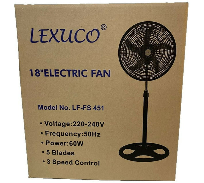 Lexuco 18'' Adjustable Pedestal Floor Fan set of 2 B 300 mm 5 Blade Pedestal Fan (Black, Pack of 2