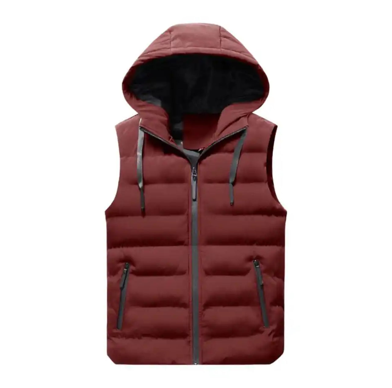 Adult Padded Vest Winter Puffy Hooded Zipper Up Sleeveless Jacket