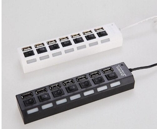 7-Ports LED USB Hub Splitter On/off Switch Adapter