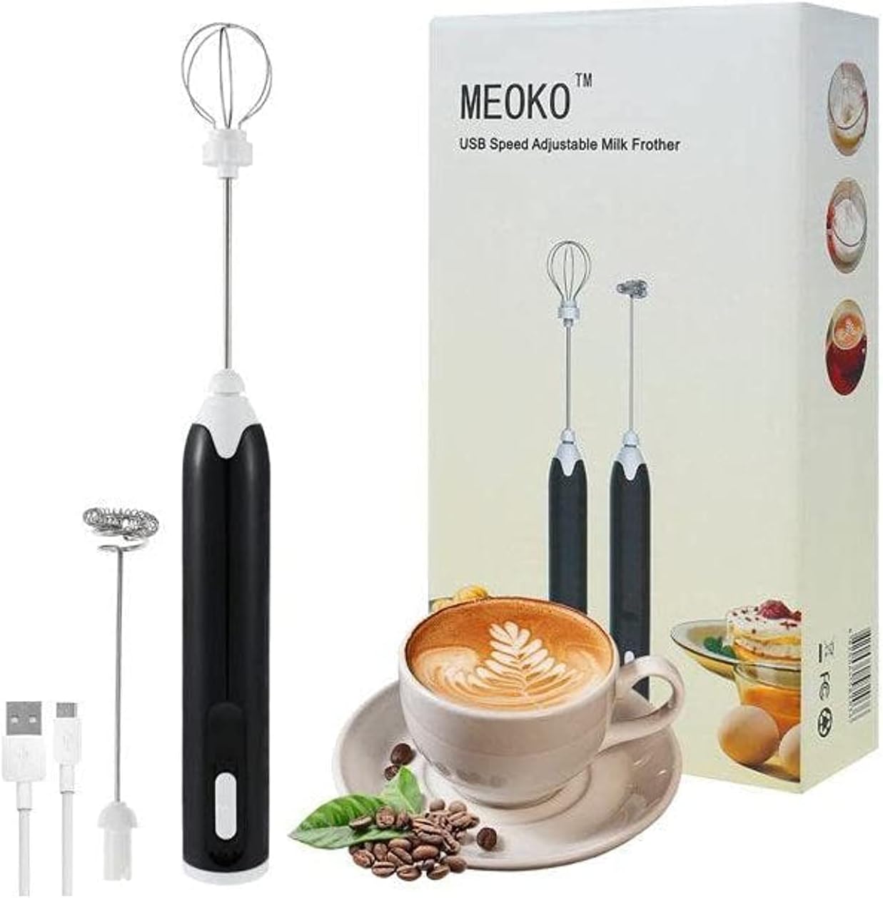 MEOKO Milk Coffee Frother, USB Electric Whisk Egg Beater Handheld Drink Frappe Mixer