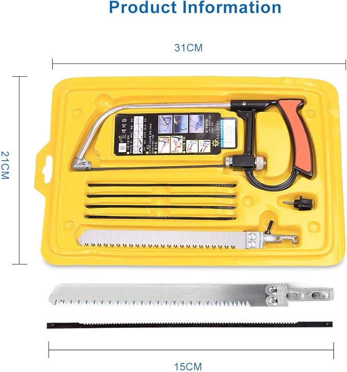 Hacksaw Set with 6 Steel Blades for Plastic Glass Tiles Metal Ceramic