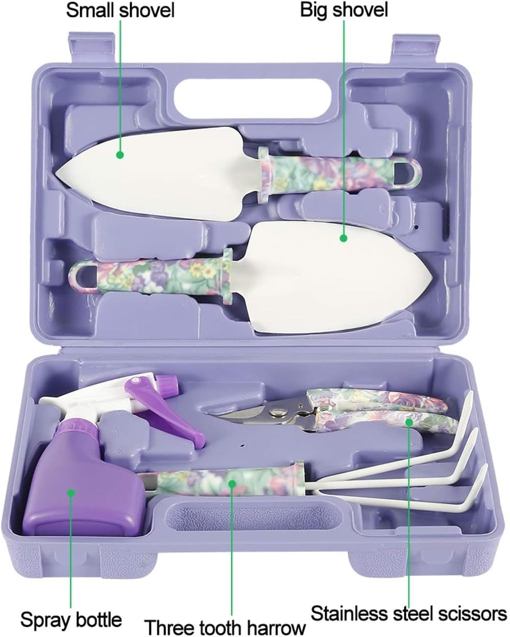 5 Pieces Gardening Tools with Purple Floral Print