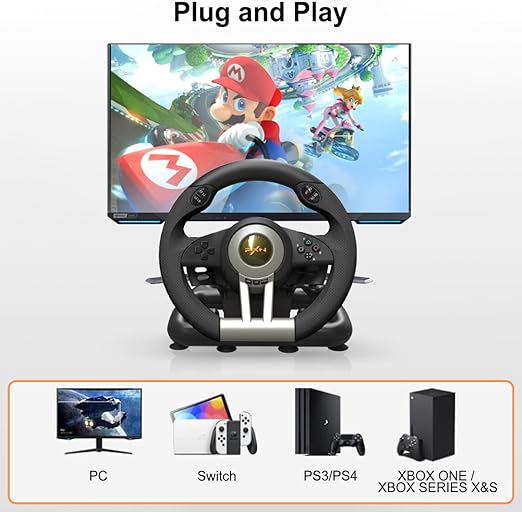 Competition Racing Steering Wheel with Universal USB Port and with Pedal