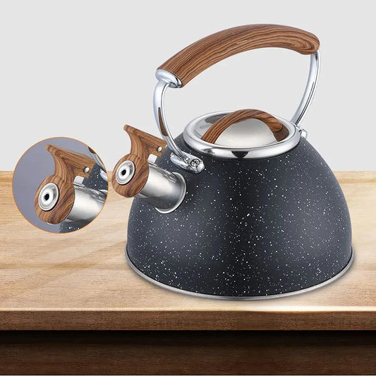 2.5L Black Whistling Kettle with Wooden Handle