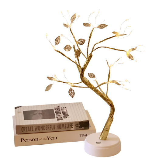 72 LED Golden Leaves Tree Table Lamp With Base DC USB /Battery Operated