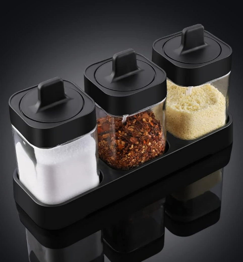 Heat-resistant Glass Seasoning Jars With Spoon And Tray