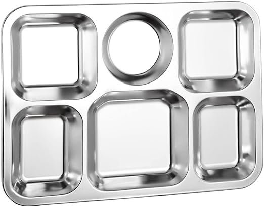 Stainless Steel Divided Dinner Tray Lunch Container Food Plate for School Canteen 6 Section