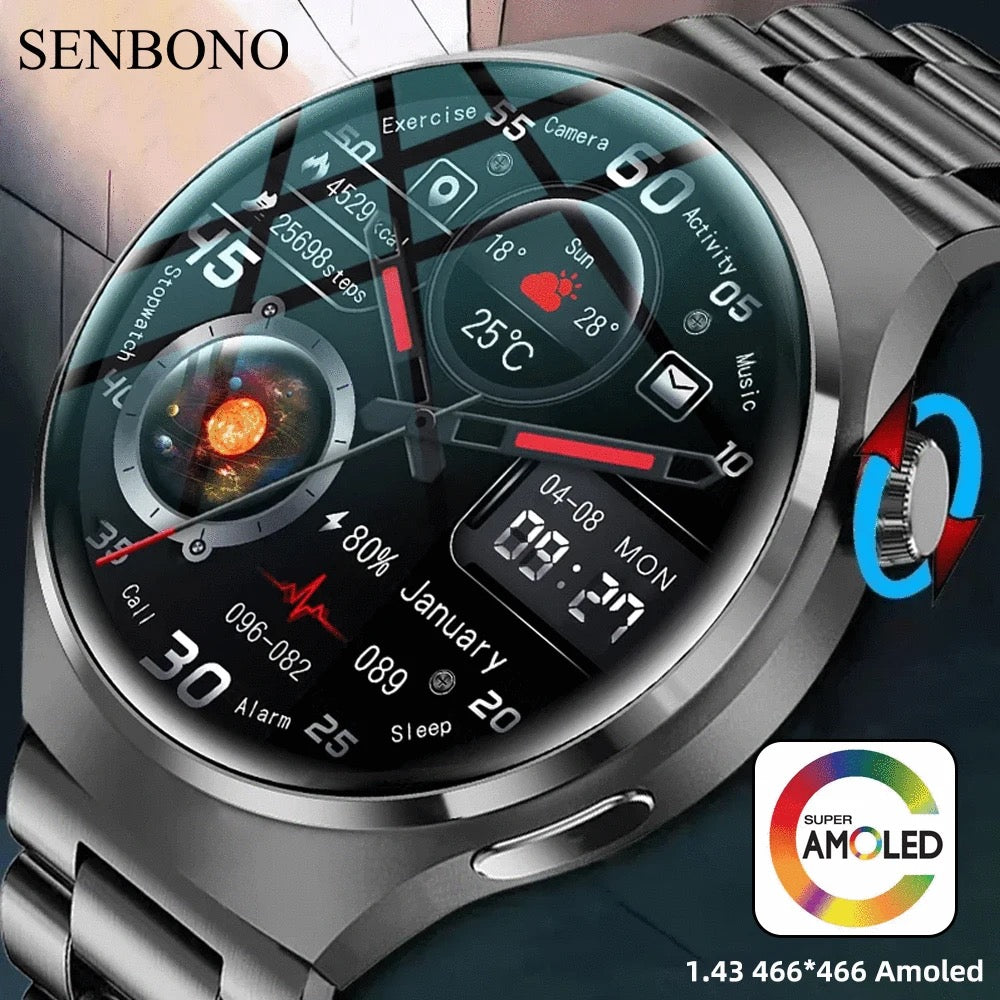 Senbono MT26 New Model Smart Watch For Men - Amoled Big Round Screen,Waterproof,BT Music,Answer Calls,IOS,Android Huawei Compatible