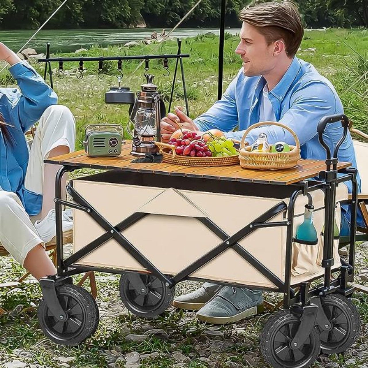 Collapsible Wagon Cart with Wooden Table