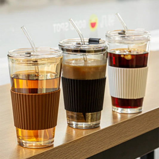 Minimalist Style Glass Straw Cup With Thermal Insulation