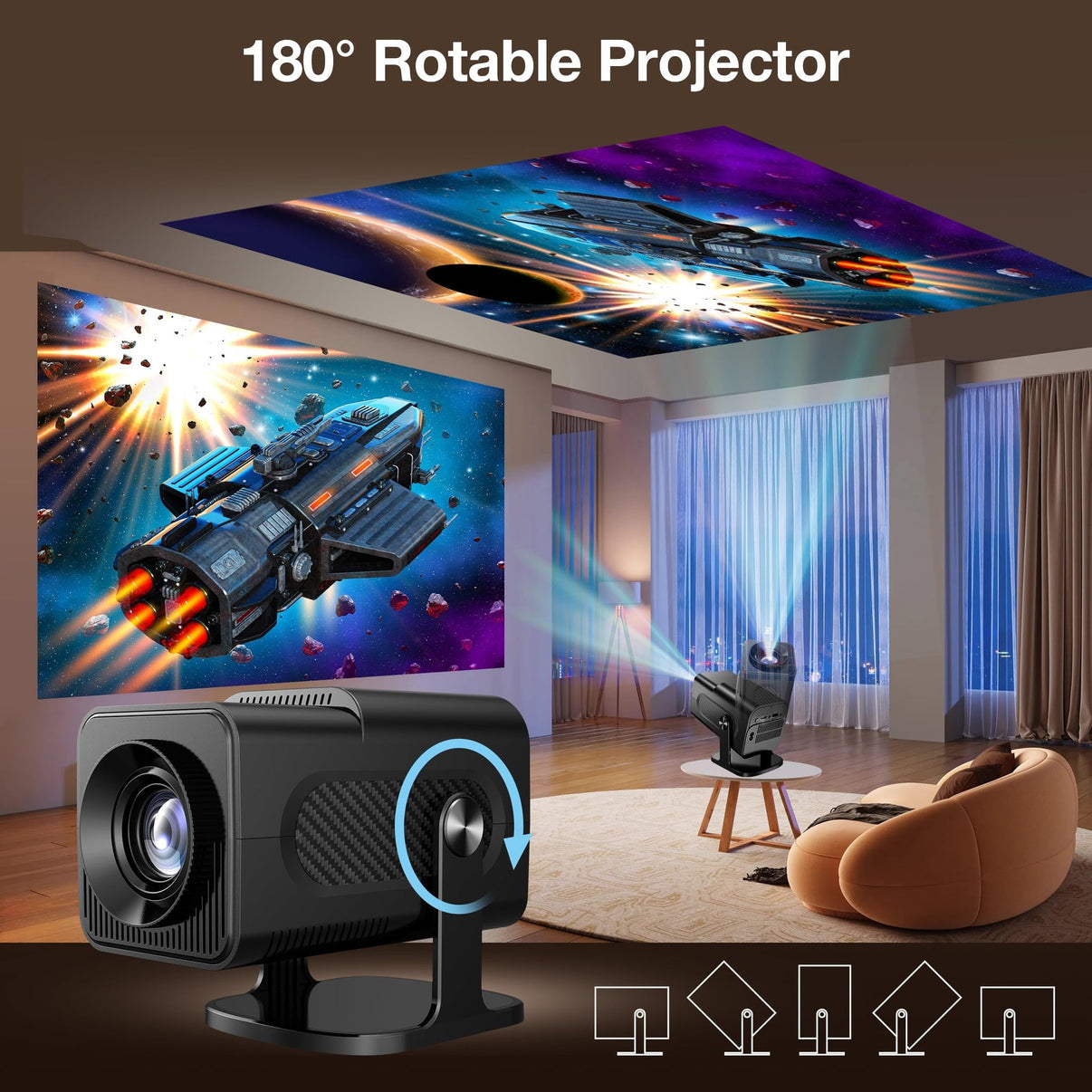 Mini Andorid Portable Projector with Gaming Console 2 in 1 Gaming Projector 1080P Smart Projector FHD 4K Supported 300 ANSI Lumens with WiFi 6 - AE-165