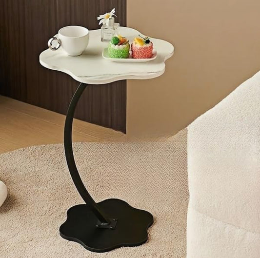 Side Table, Modern C Shaped End Table for Small Spaces, Small Couch Side Tables That Slide Under, Wood Coffee Table for Sofa Black/White