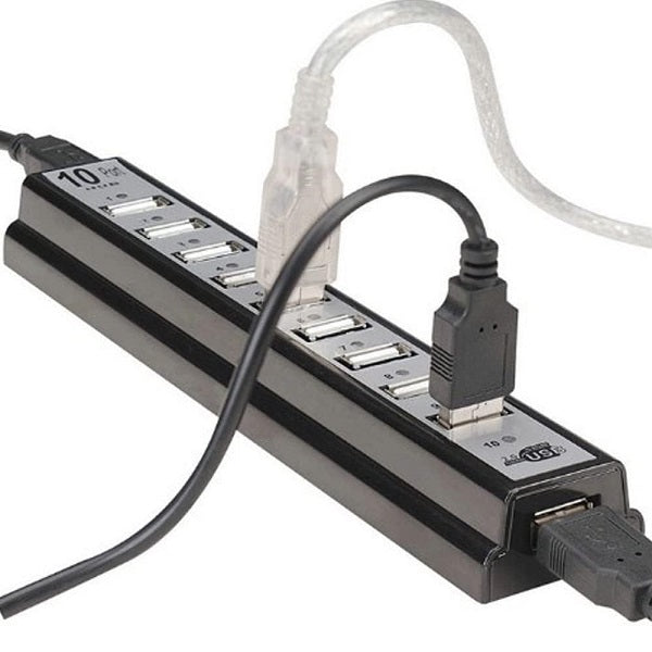 10 Ports USB 2.0 Adapter Hub With Charger And Printer Cable