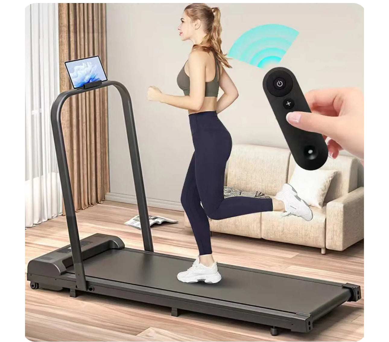 2-in-1 Fitness Foldable Electric Treadmill Space-Saving Machine Walking Running Pad