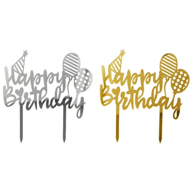 Silver Happy Birthday Cake Topper